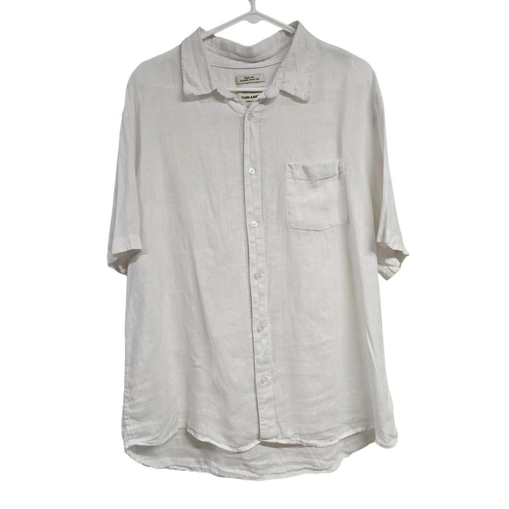 Thom Aaron 100% Linen Short Sleeve Button Down Shirt Pocket White Men's Size XXL